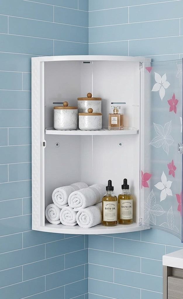 Elegant Floral Bathroom Corner Cabinet – Wall-Mounted Space-Saving Organizer image 3