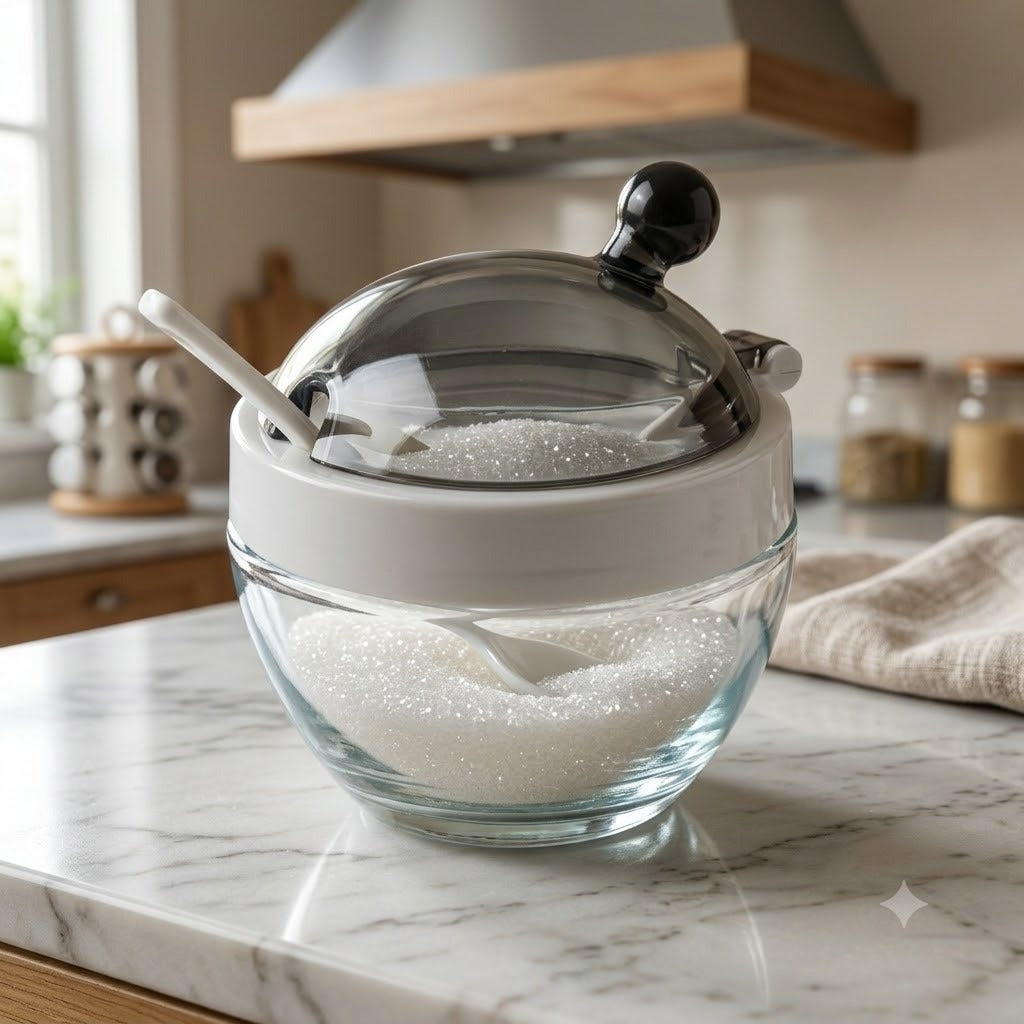 Premium Clear Glass Sugar Pot with Lid and Spoon – Stylish Coffee & Tea Station Essential main image