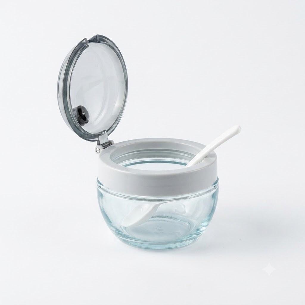 Premium Clear Glass Sugar Pot with Lid and Spoon – Stylish Coffee & Tea Station Essential image 2