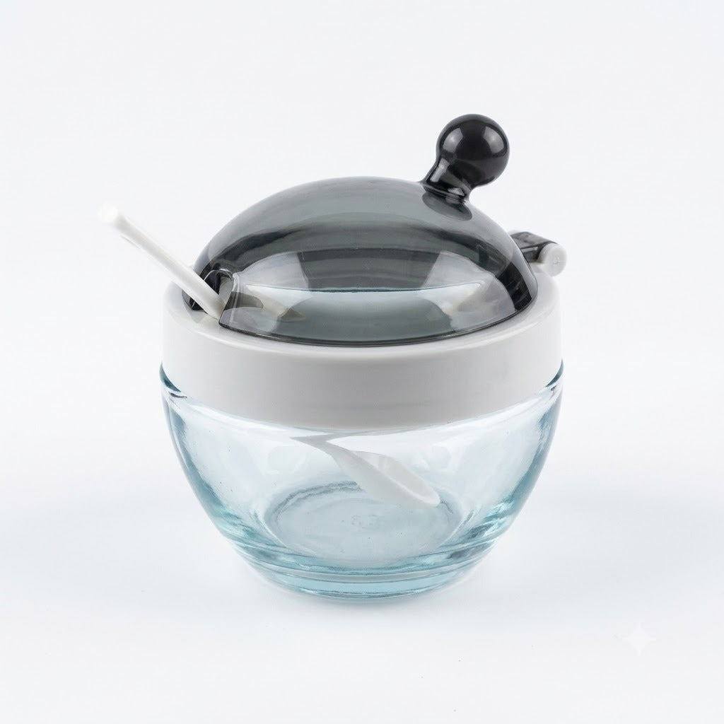 Premium Clear Glass Sugar Pot with Lid and Spoon – Stylish Coffee & Tea Station Essential image 3