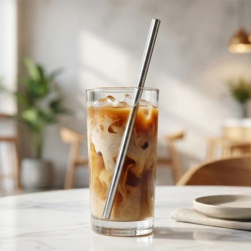 Eco-Friendly Reusable Stainless Steel Drinking Straw Set (4 Straws + 1 Cleaning Brush) image 2