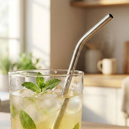Eco-Friendly Reusable Stainless Steel Drinking Straw Set (4 Straws + 1 Cleaning Brush) image 3
