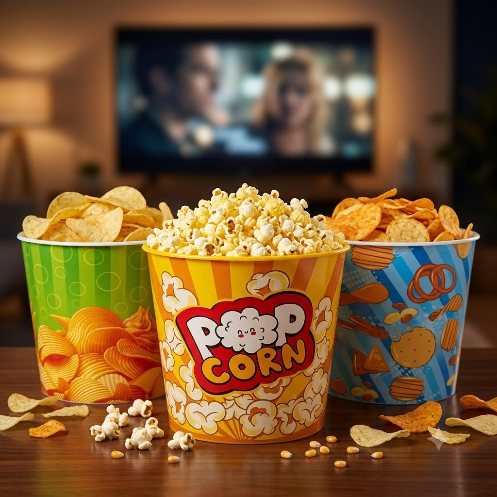 Decorative Popcorn & Snack Serving Buckets – Available in Large and Small Sizes main image