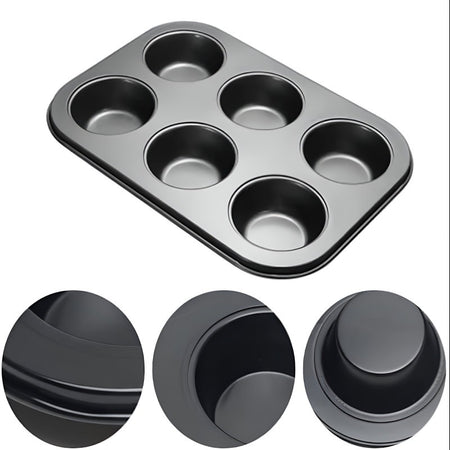 Professional Non-Stick 6-Cup Muffin Pan – Durable Carbon Steel Baking Tray for Cupcakes and Muffins main image
