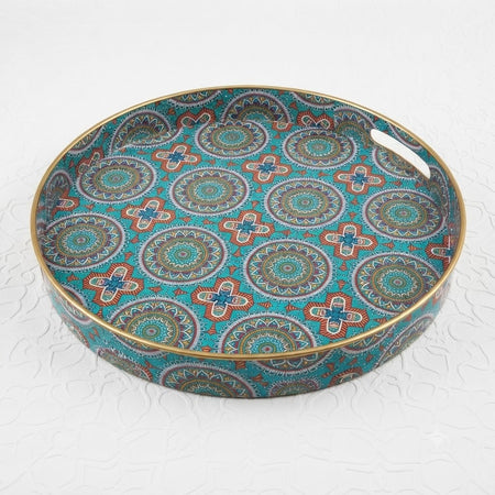 Decorative Serving Tray Set – 2-Piece Round Nesting Trays with Mandala Print image 5