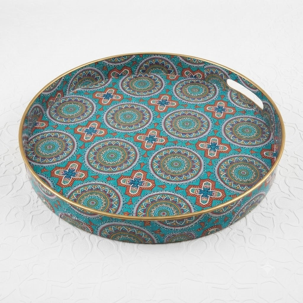 Decorative Serving Tray Set – 2-Piece Round Nesting Trays with Mandala Print image 5