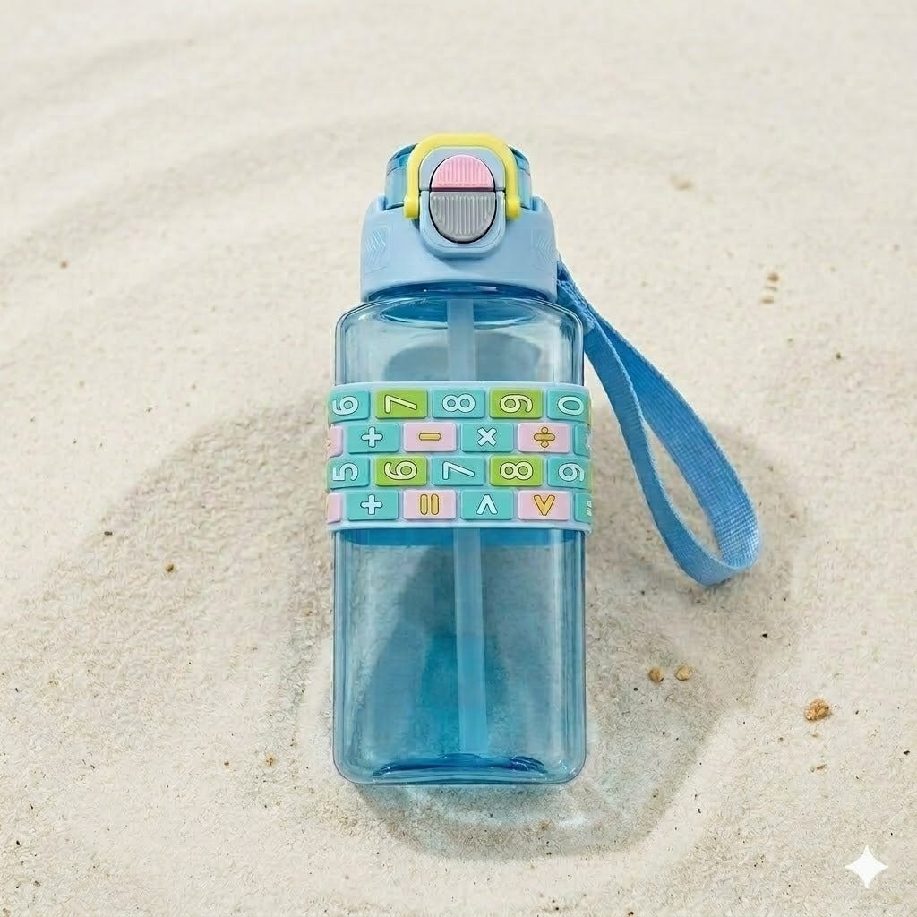 Kids’ Educational Math Pattern Water Bottle with Straw & Carry Strap – 600ml image 2