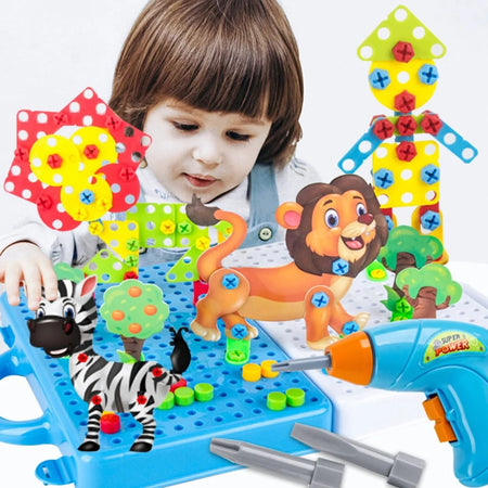 DIY Assembling Screw Blocks Toy Toolbox Electric Drill Screwdriver Assembled Toy Kit 249 Pcs