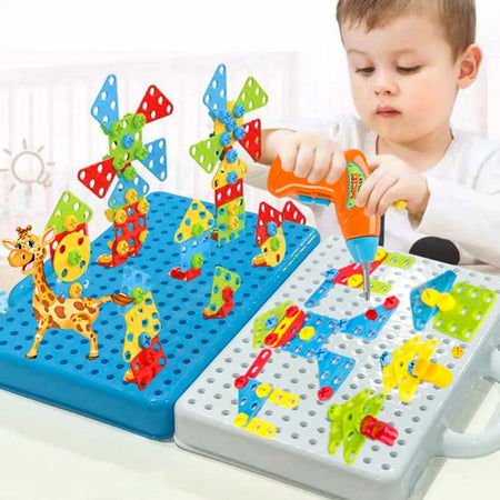 DIY Assembling Screw Blocks Toy Toolbox Electric Drill Screwdriver Assembled Toy Kit 249 Pcs