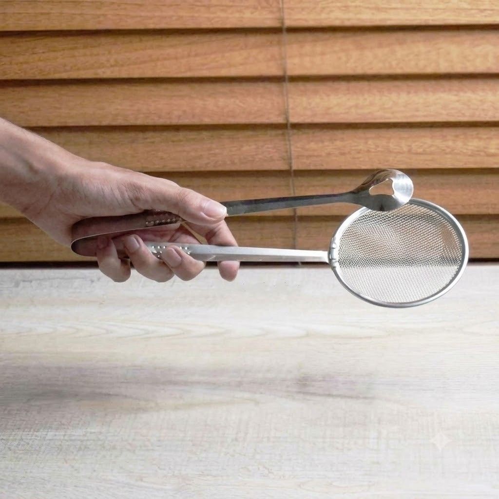 Stainless Steel Frying Tongs with Integrated Mesh Strainer – Oil-Draining Cooking Tongs for Deep Frying image 3