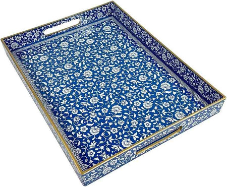 2-Piece Decorative Serving Tray Set – Elegant Blue & White Floral Pattern with Gold Trim image 4