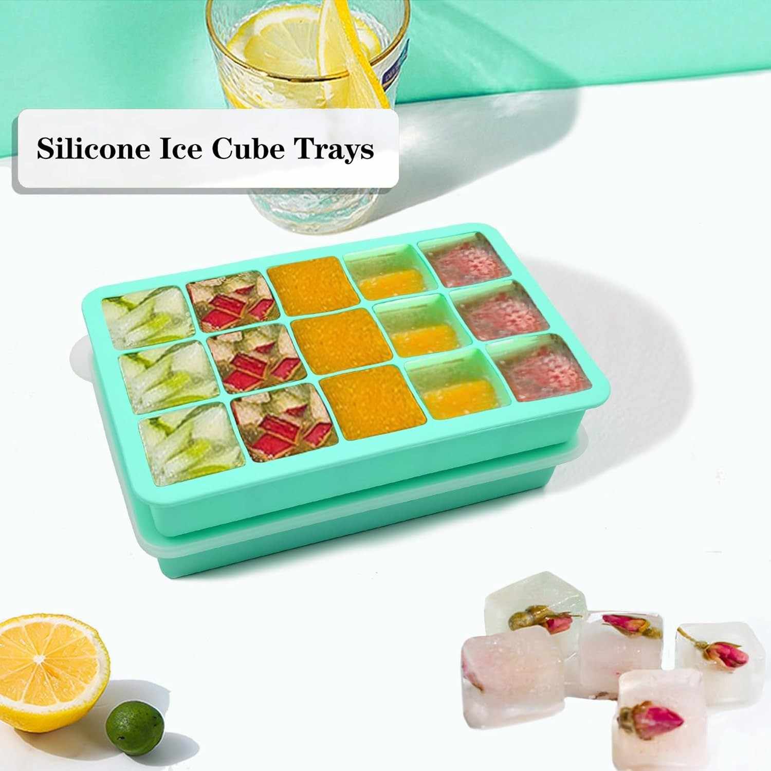 15-Hole Flexible Silicone Ice Cube Tray – Perfect for Infused Ice & Frozen Treats main image