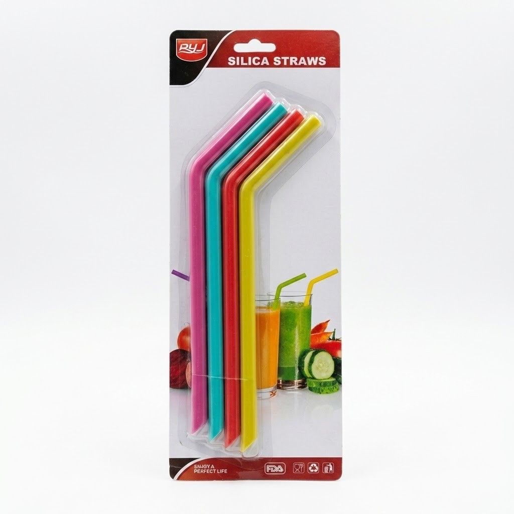 Premium Reusable Silicone Drinking Straws – BPA-Free, Flexible & Dishwasher Safe (Set of 4) image 3