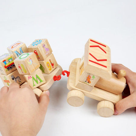 Wooden Train Building Blocks Set Wooden Stacking Alphabet Blocks Push and Pull Train