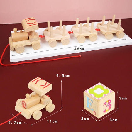 Wooden Train Building Blocks Set Wooden Stacking Alphabet Blocks Push and Pull Train