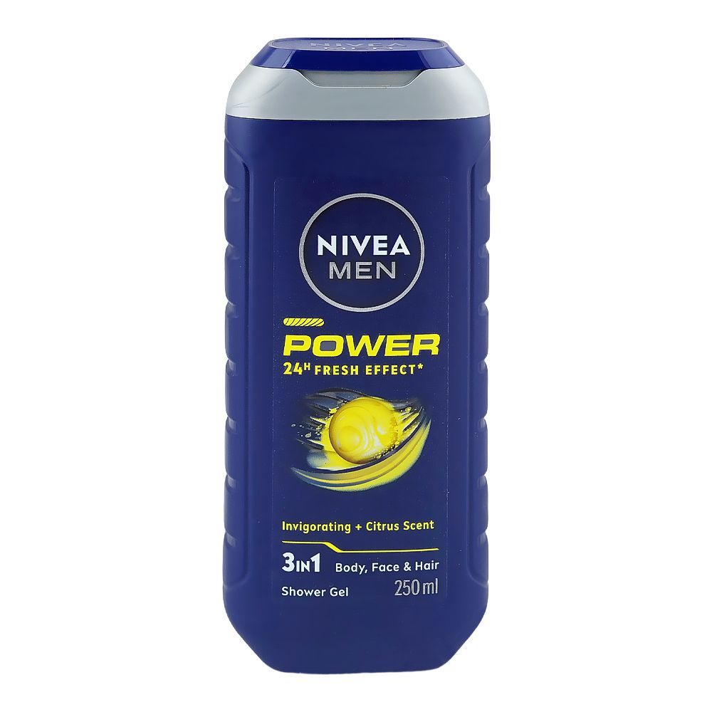 Nivea Men Power 24H Fresh Effect 3-In-1 Shower Gel, For Body, Face & Hair, 250ml - Main Image