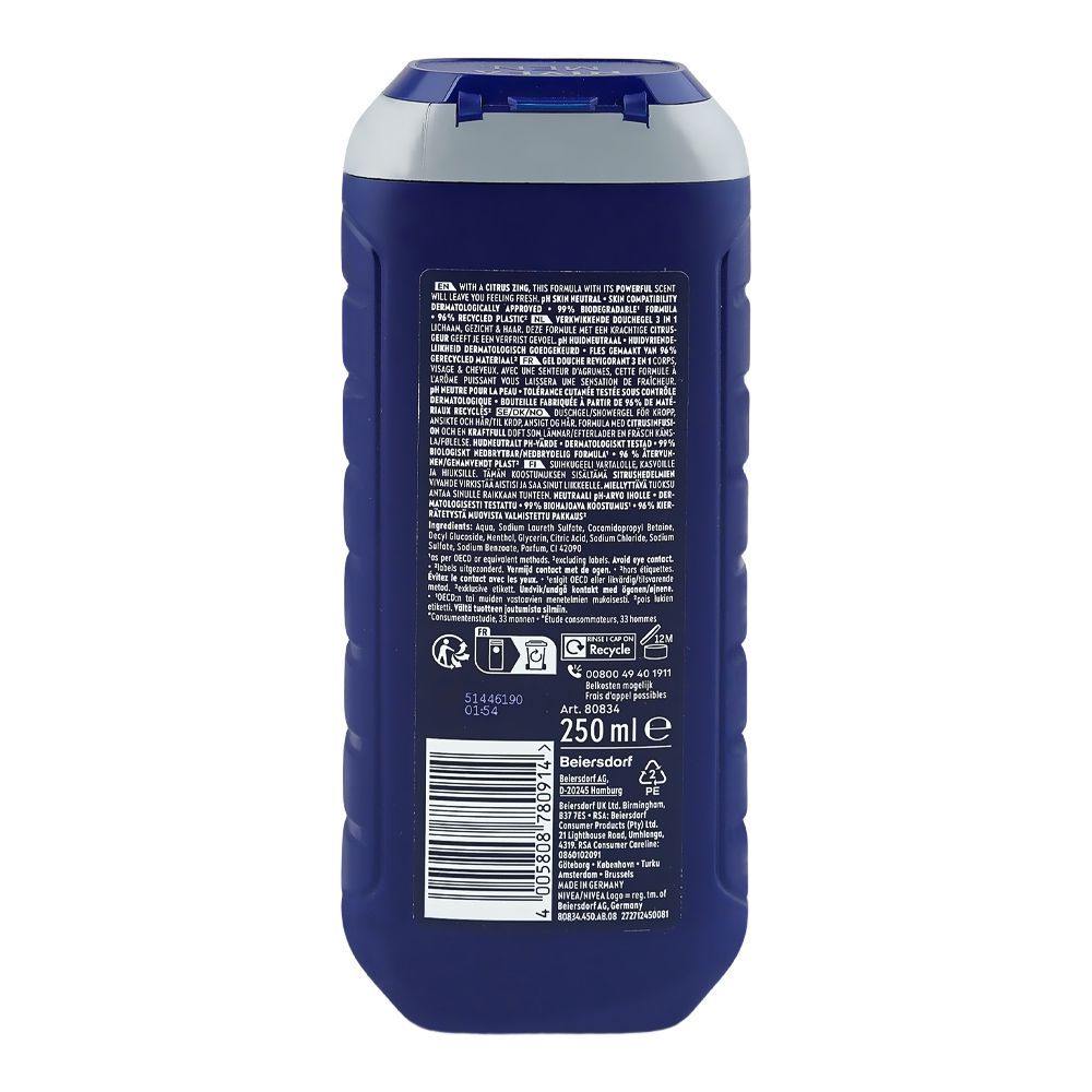 Nivea Men Power 24H Fresh Effect 3-In-1 Shower Gel, For Body, Face & Hair, 250ml - Image 2