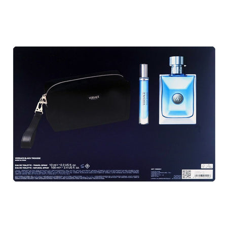 Versace Pour Homme Perfume Set, For Men, Eau De Toilette 100ml + Eau De Toilette 10ml + Pouch - Image 3