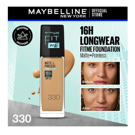 Maybelline New York Fit Me Matte + Poreless SPF 22 Foundation, 330 Toffee, 30ml - Main Image