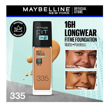 Maybelline New York Fit Me Matte + Poreless SPF 22 Foundation, 335 Classic Tan, 30ml - Main Image