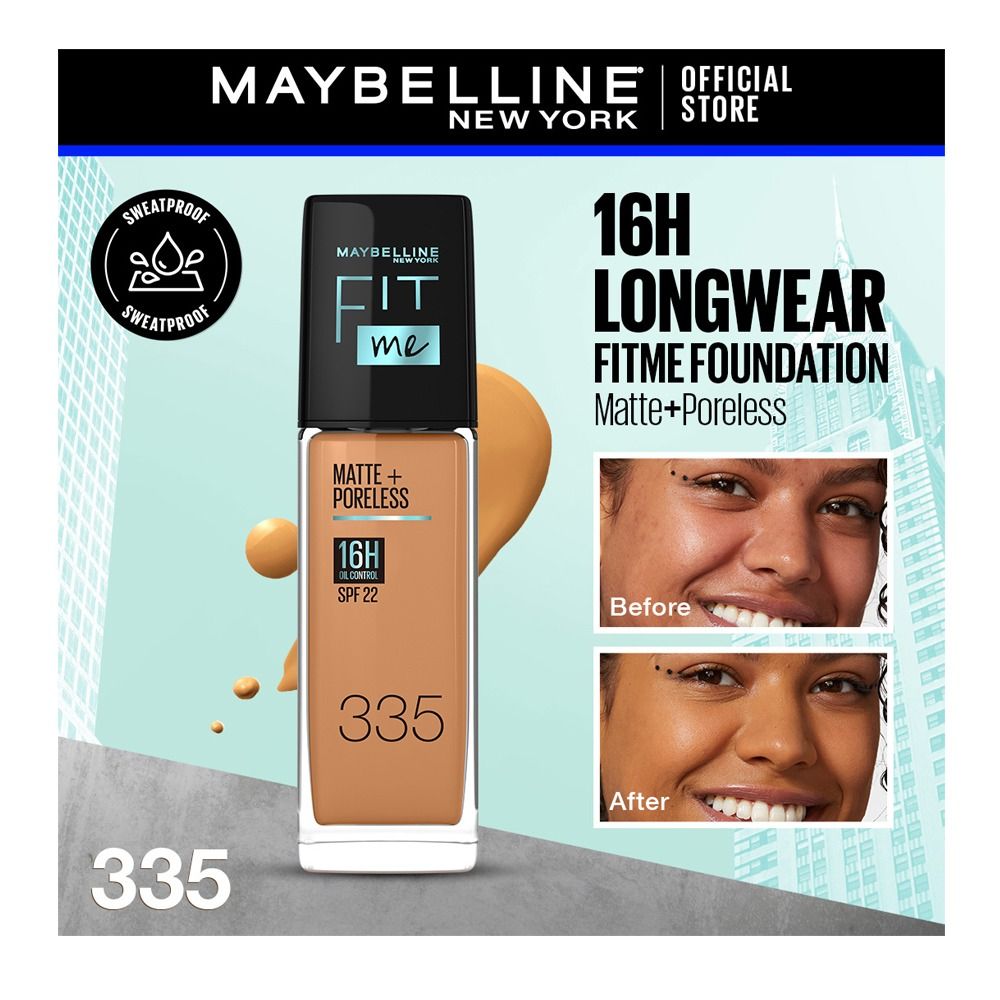 Maybelline New York Fit Me Matte + Poreless SPF 22 Foundation, 335 Classic Tan, 30ml - Main Image