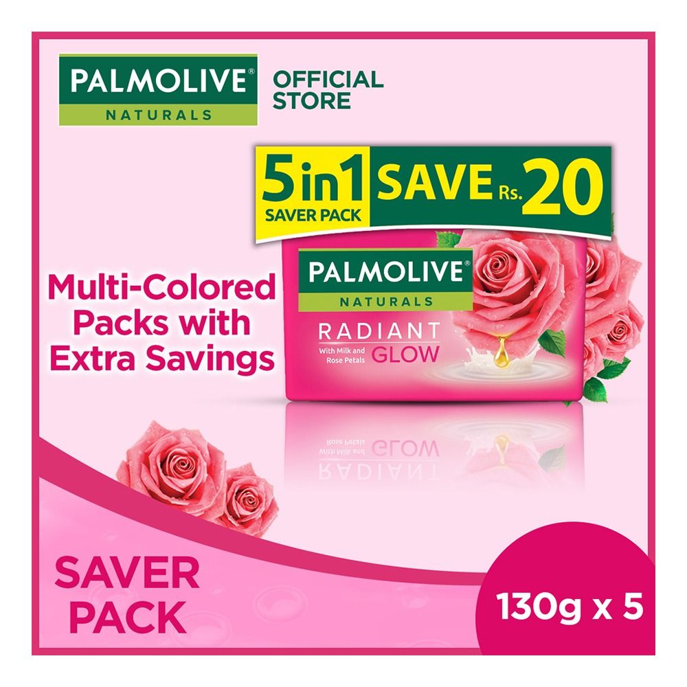 Palmolive Naturals Radiant Glow Milk & Rose Soap, 5 x 130g, 5-In-1 Saver Pack - Main Image