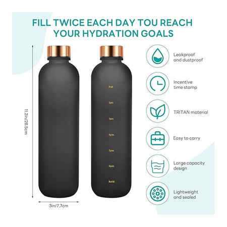 AJF Golden Cap Tritan Plastic Water Bottle With Time Scale, BPA Free, Leakproof, 500ml Capacity, Black - Image 3