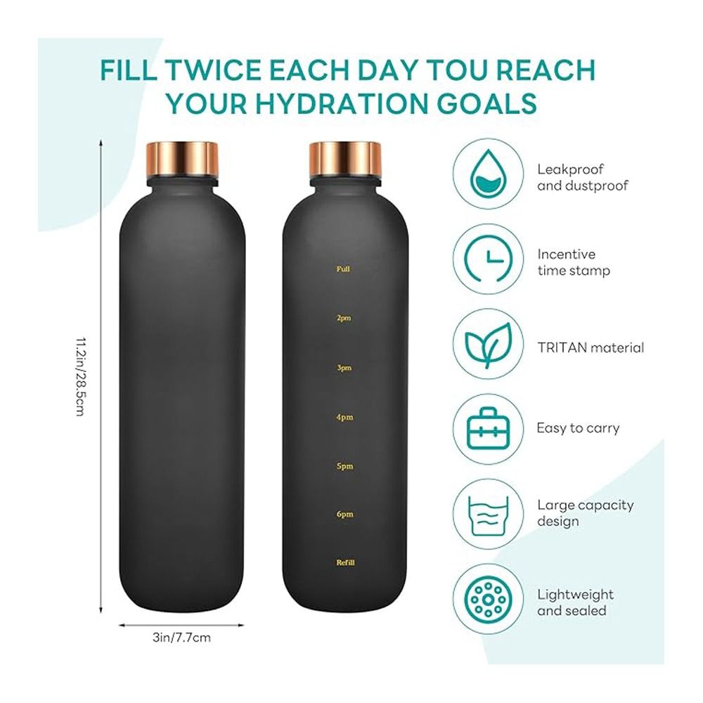 AJF Golden Cap Tritan Plastic Water Bottle With Time Scale, BPA Free, Leakproof, 500ml Capacity, Black - Image 3