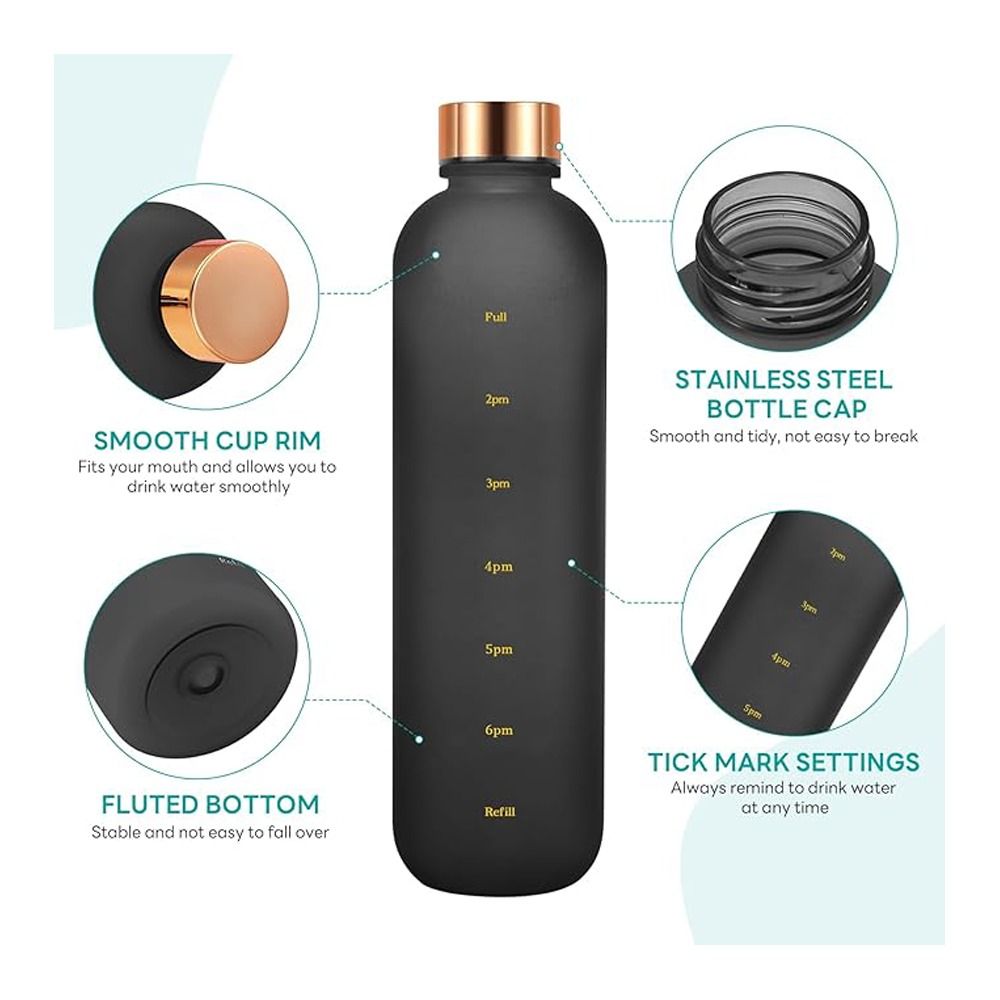 AJF Golden Cap Tritan Plastic Water Bottle With Time Scale, BPA Free, Leakproof, 500ml Capacity, Black - Image 4