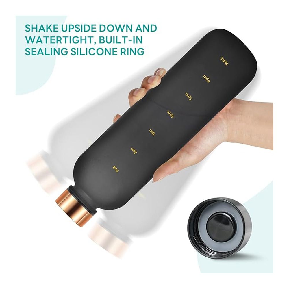AJF Golden Cap Tritan Plastic Water Bottle With Time Scale, BPA Free, Leakproof, 500ml Capacity, Black - Image 5