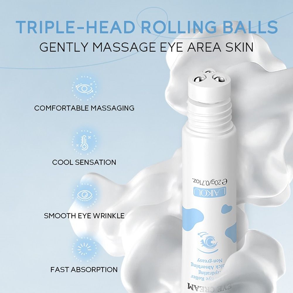 Laikou Roll & Glow Milk Eye Cream, Triple Eye Roller Facial Massage Tool for Dark Circles, Puffiness, 20g, LK97554C - Image 2