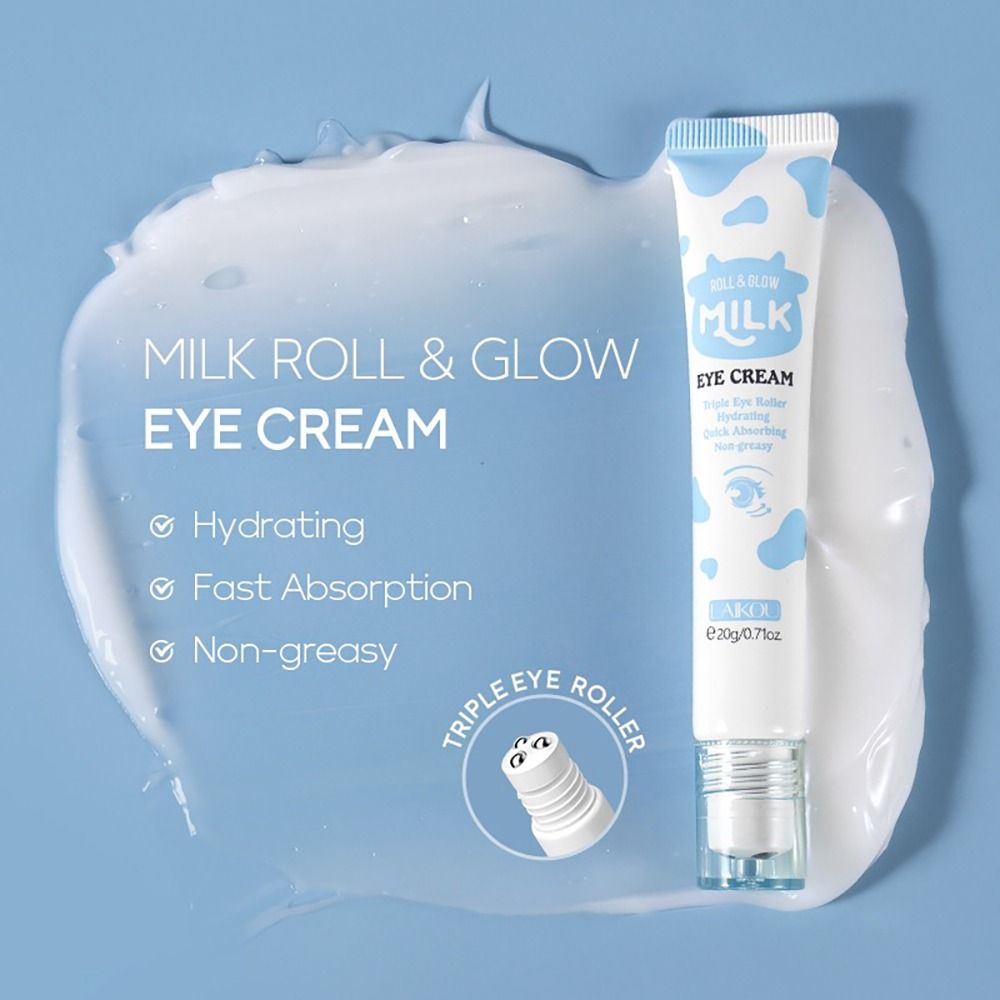 Laikou Roll & Glow Milk Eye Cream, Triple Eye Roller Facial Massage Tool for Dark Circles, Puffiness, 20g, LK97554C - Image 4