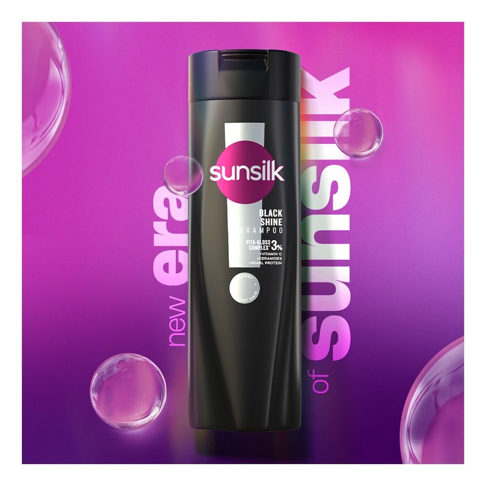 Sunsilk Black Shine Vita-Gloss Complex 30% Shampoo, Vitamin C & Ceramides, For Glossy Hair, 185ml - Main Image