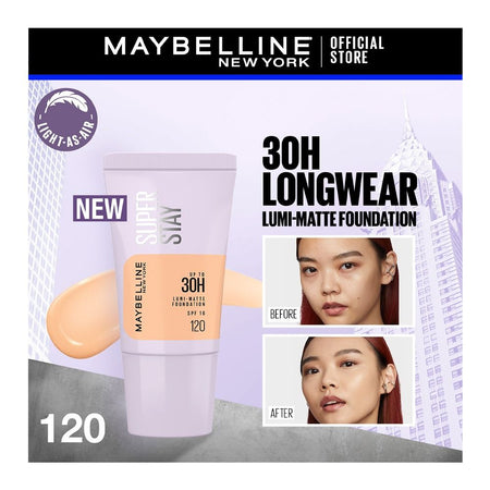 Maybelline New York Superstay Upto 30H Lumi-Matte SPF-16 Foundation, Water & Sweat-Proof, 120, 18ml - Main Image