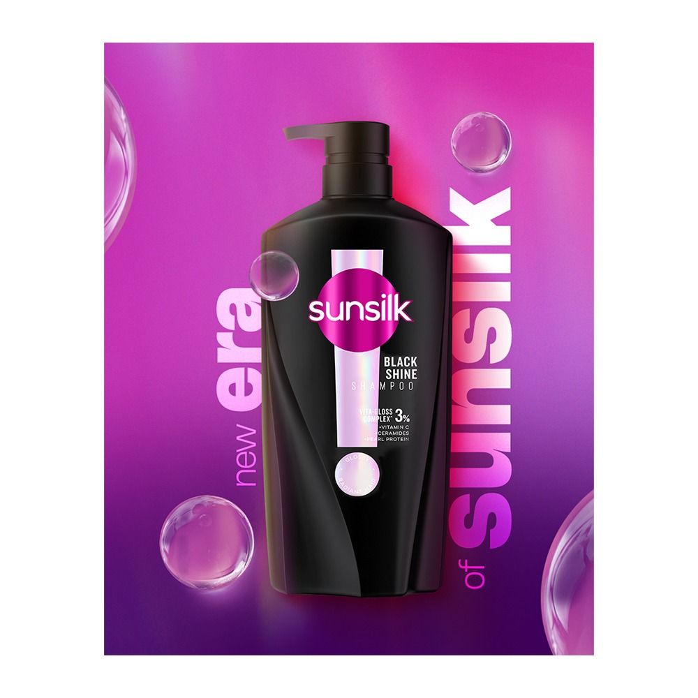 Sunsilk Black Shine Vita-Gloss Complex 3% Shampoo, Vitamin C, Lactic Acid, For Glossy Hair, 650ml - Main Image