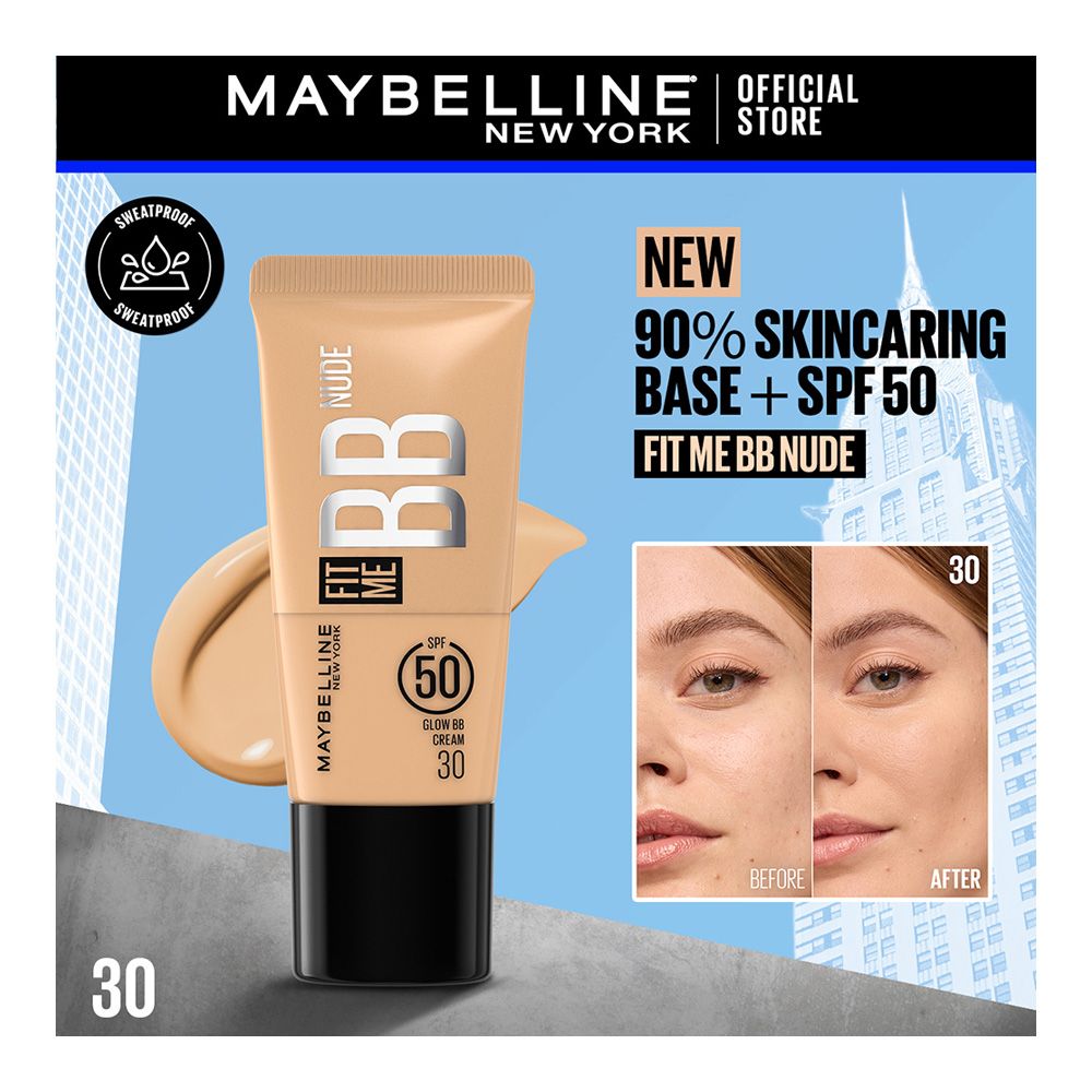 Maybelline Fit Me BB Nude Glow Cream, Sweatproof, SPF50, 30 - Main Image