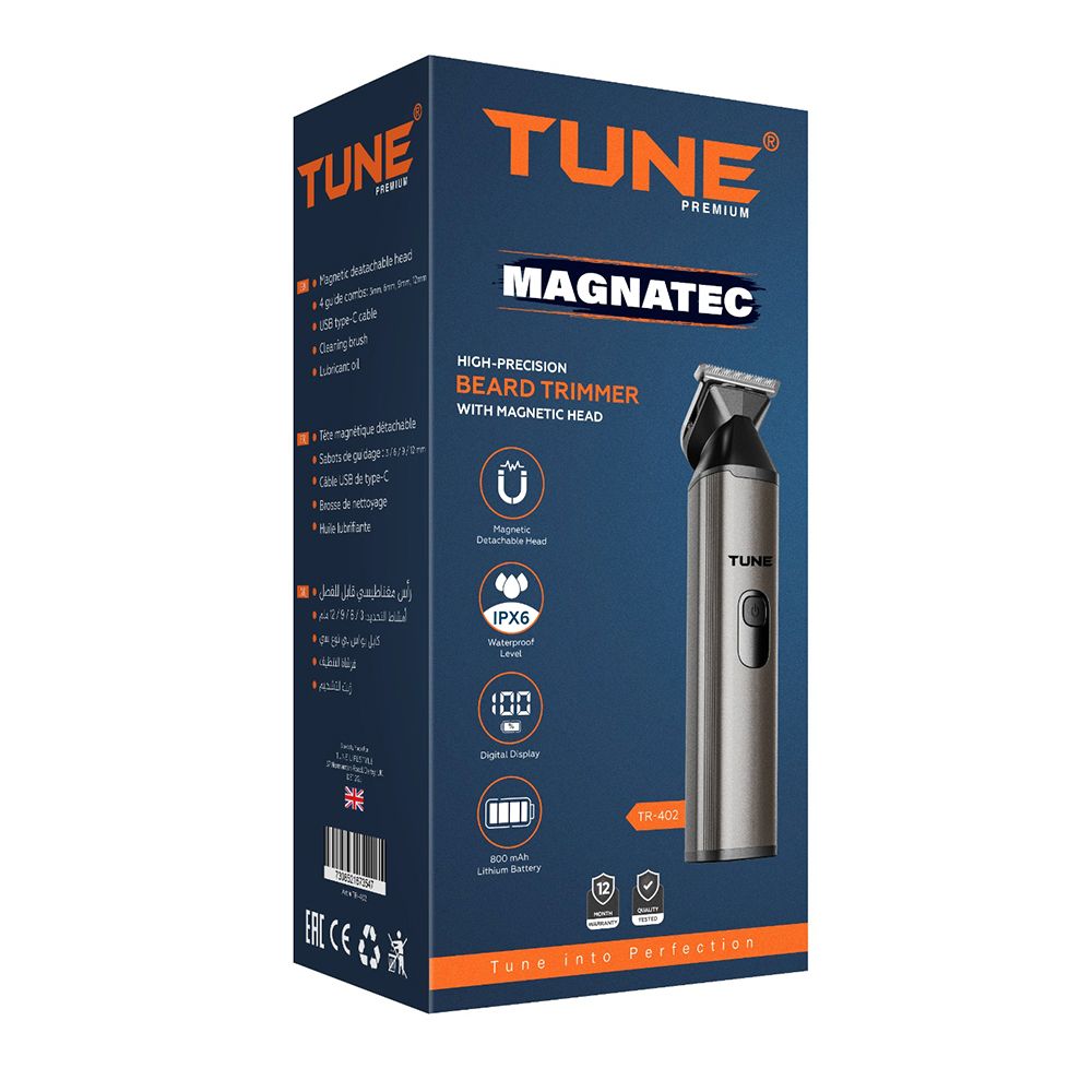 Tune Classic Magnatec High-Precision Beard Trimmer, IPX6 Waterproof, 800mAh Battery, 90 Minutes Runtime, TR-402 - Image 2