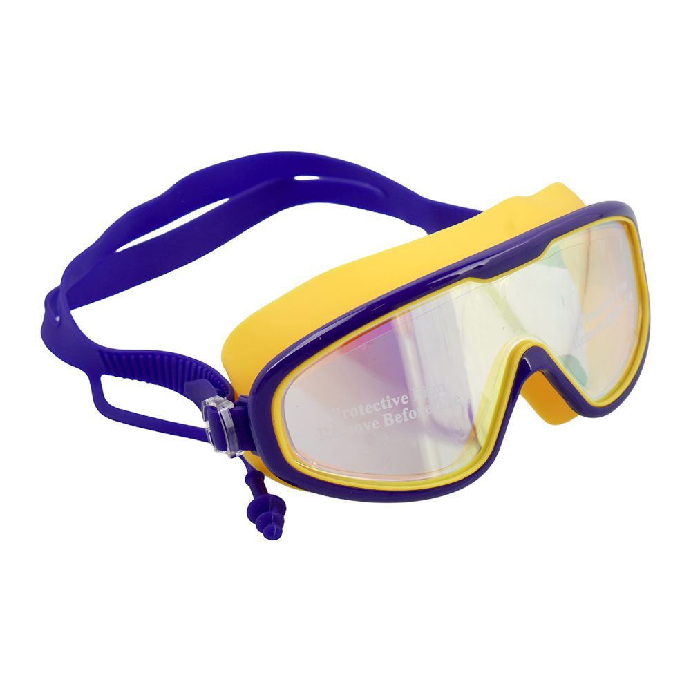 Swimming Goggles Wide Anti Fog UV Protection With Ear Plug, Yellow Blue, 168RG - Main Image