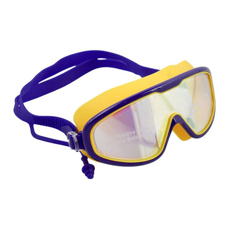 Swimming Goggles Wide Anti Fog UV Protection With Ear Plug, Yellow Blue, 168RG - Main Image