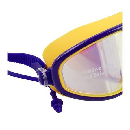 Swimming Goggles Wide Anti Fog UV Protection With Ear Plug, Yellow Blue, 168RG - Image 2