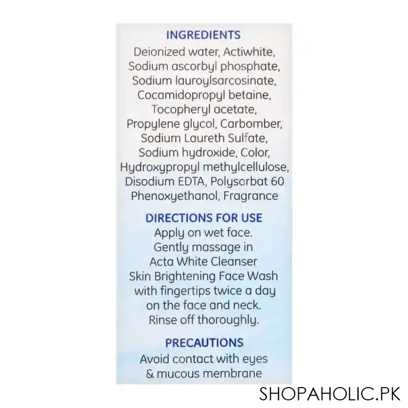 acta white cleanser skin brightening face wash, 50ml image3