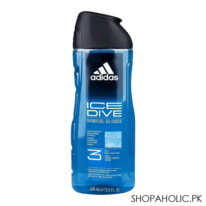 Adidas Ice Dive Cool & Aquatic With Marine Extract 3in1 Body, Hair & Face Shower Gel, 400ml - Main Image