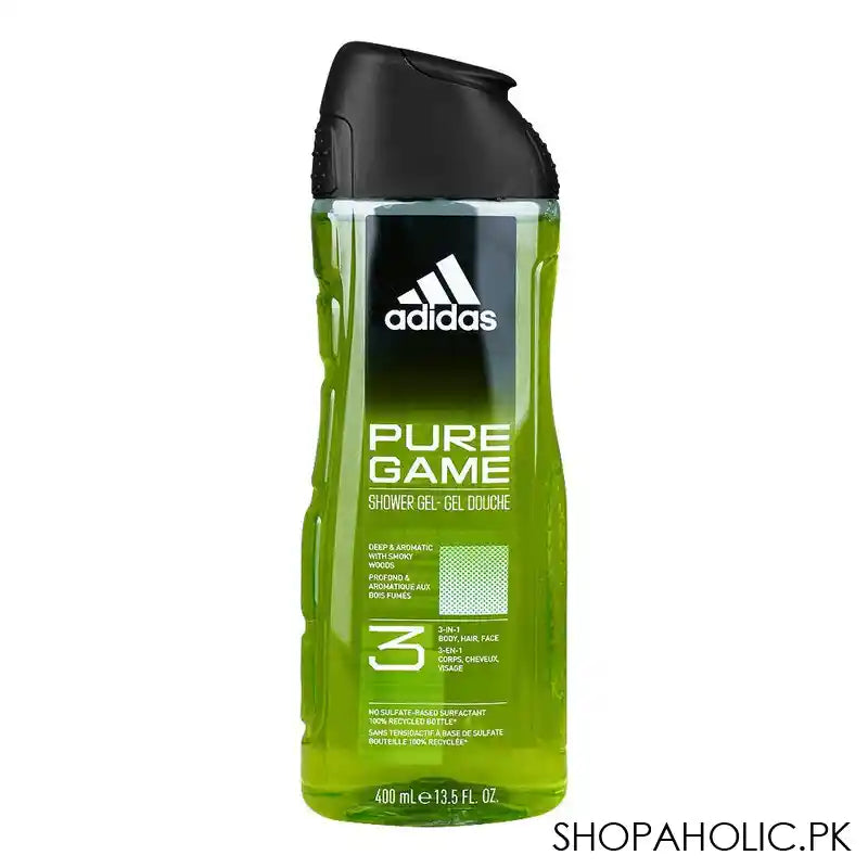 Adidas Pure Game Deep & Aromatic Smoky Woods 3in1 Body, Hair & Face Shower Gel, 400ml - Main Image