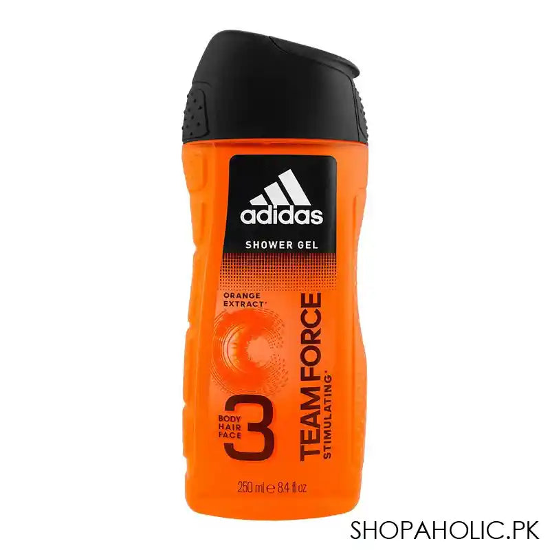 Adidas Team Force Stimulating Body, Hair & Face Shower Gel, Orange Extract, 250ml - Main Image
