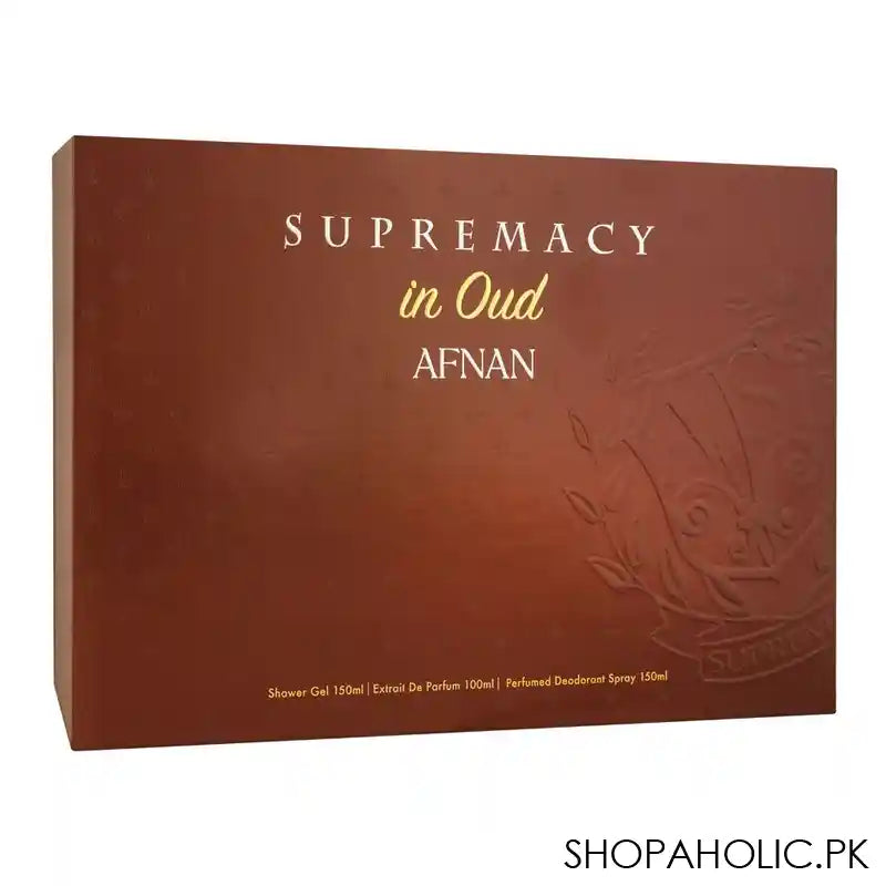 Afnan Supremacy In Oud Gift Set, For Men & Women, Eau de Parfum 100ml + Shower Gel 150ml + Deodorant Spray 150ml - Image 2