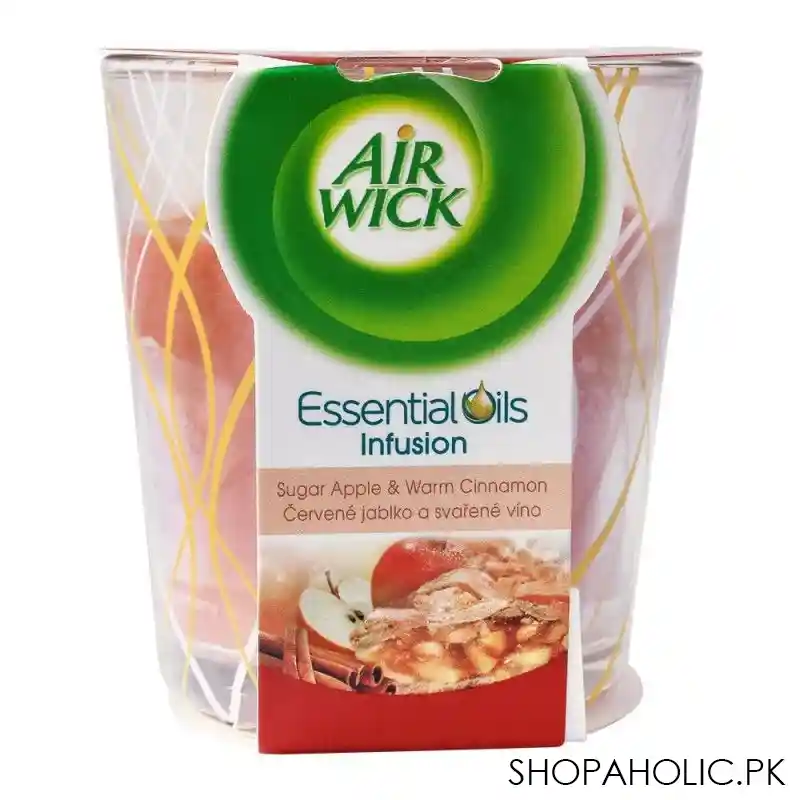airwick sugar apple & warm cinnamon scented candle, infused with essential oils, 105g main image
