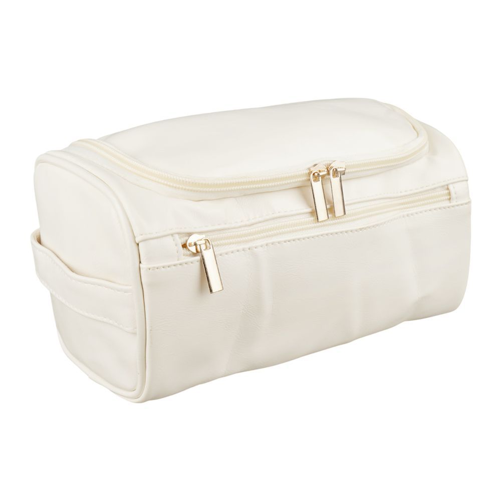 AJF Vintage Leather Toiletry Bag With Hook Cosmetic Hanging Bag, For Travel, White, BA-06 - Main Image