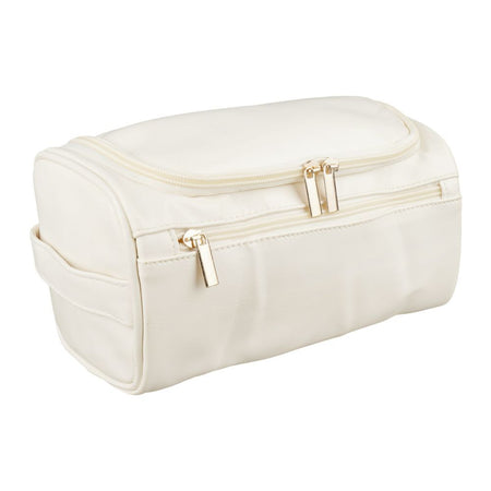AJF Vintage Leather Toiletry Bag With Hook Cosmetic Hanging Bag, For Travel, White, BA-06 - Main Image
