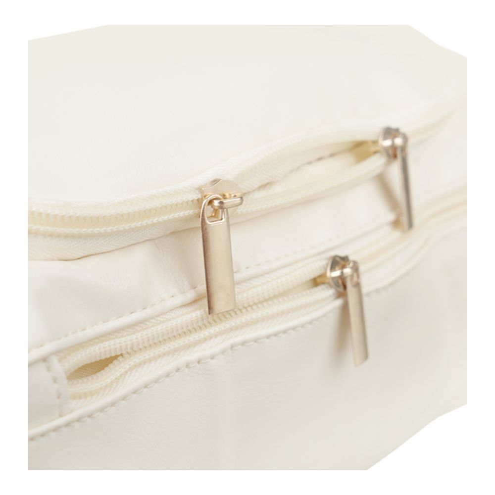 AJF Vintage Leather Toiletry Bag With Hook Cosmetic Hanging Bag, For Travel, White, BA-06 - Image 5