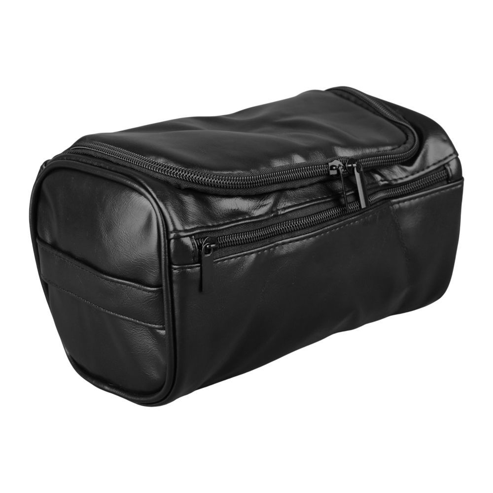AJF Vintage Leather Toiletry Bag With Hook Cosmetic Hanging Bag, For Travel, Black, BA-06 - Main Image